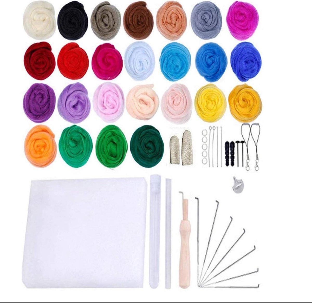 Naaldviltbenodigdheden voor beginners, 25 kleuren vilten wollen kit, vingerbedjes, viltnaalden, lijmstift, schuim met hoge dichtheid, doe-het-zelf kerst schattig dier voor kinderen cadeau-idee