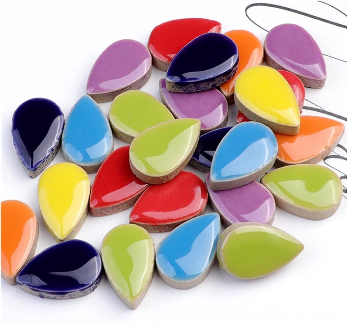 500 g Regendruppels Keramiek Mozaïek Tegels voor Doe-het-zelf Ambachten Woondecoratie, 1,2 x 1,9 cm DIY Mozaïek Tegel Kits voor Ambachtelijke Borden Bloempotten Vazen Bekers Mozaïek Maken