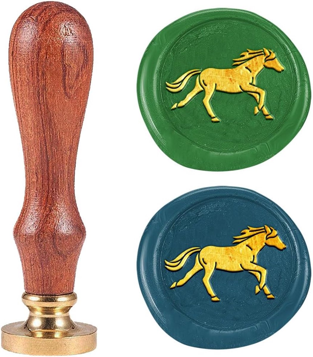 Waszegelstempel met lopend paard, 25 mm, zegelstempel, gepersonaliseerd, waszegel, afneembare messing kop, zegelstempel met houten handvat voor enveloppen, wenskaarten, uitnodigingen