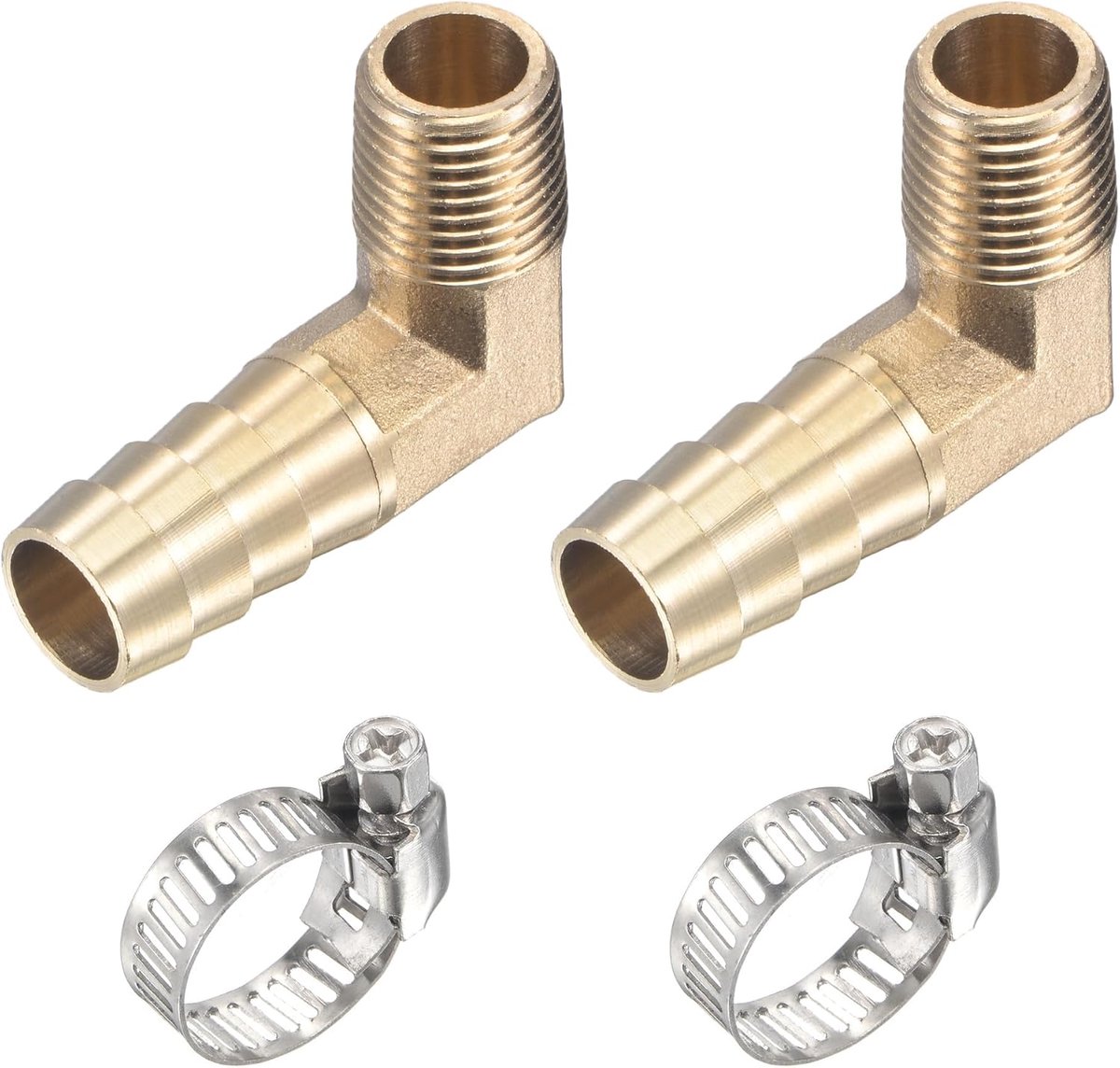 sourcing map 2 stuks messing slangaansluiting hoekstuk 13 mm x G1/4 buitendraad rechthoekige buisverbinding met slangklem van roestvrij staal