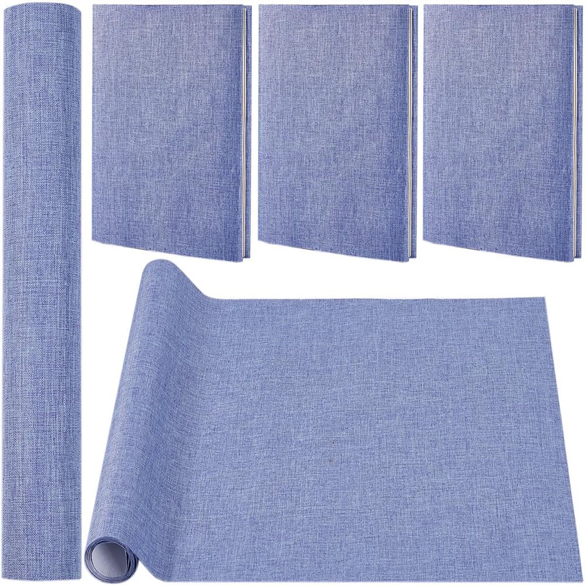 Linnen kaftdoek van 130 x 30 cm voor boekenbinding, stoffen oppervlak met papieren achterkant voor album‘s, scrapbooking, doe-het-zelf opslagbescherming bindingsbenodigdheden, blauw