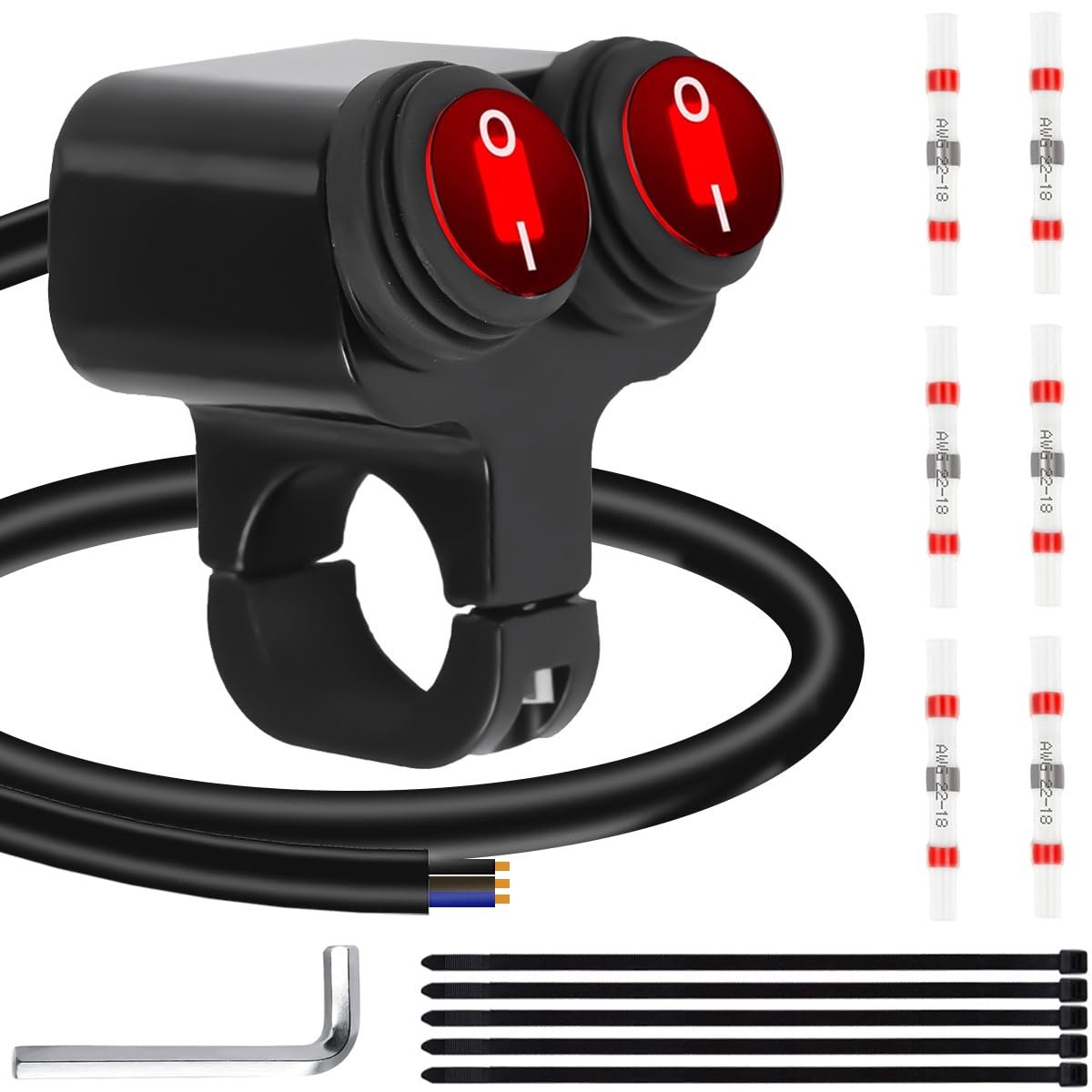 Lichtschakelaar, dual control stuur, rode knop, waterdicht, motorfiets, 12 V, CNC-stuur, aluminiumlegering, universele schakelaar, 22 mm, 7/8 inch