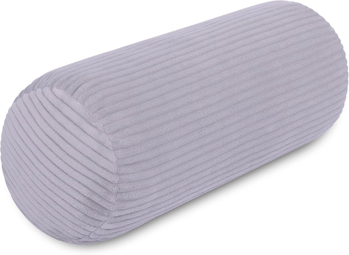Cord Zilver/Lichtgrijs Nekkussen Oeko-Tex 100 gecertificeerd en wasbaar op 40°C - Neksteunkussen met bekleding, voor auto, vliegtuig, op reis of om thuis te lezen en te ontspannen - 15 x 40 cm