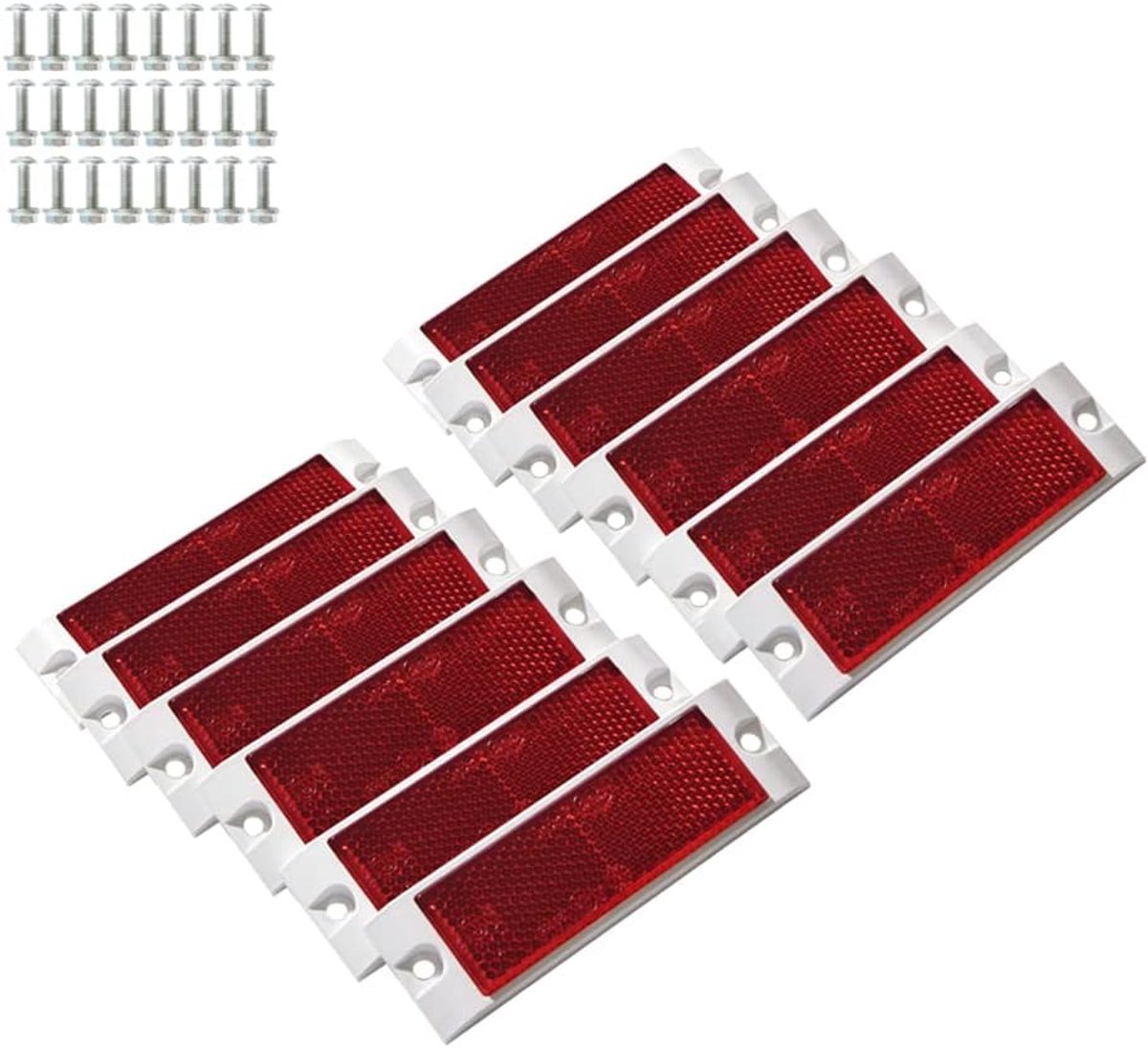 12 stuks rode reflectoren rechthoekig, reflectoren voor poortpalen, poortreflectoren schroefbevestiging, rode reflectoren geschikt voor camper, vrachtwagen, tractor, motorfiets, caravan