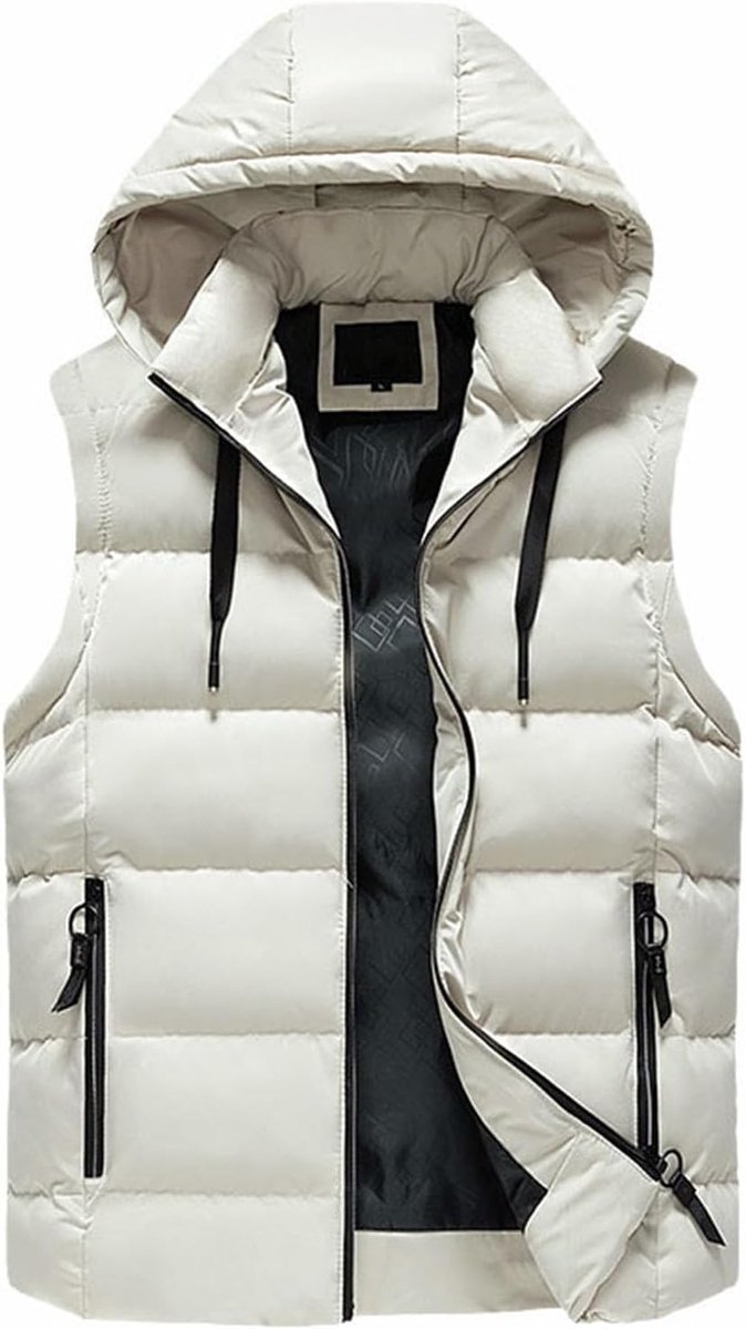 Donsvest voor heren, mouwloos met afneembare capuchon, winter, winddicht, warme jassen met zakken met ritssluiting