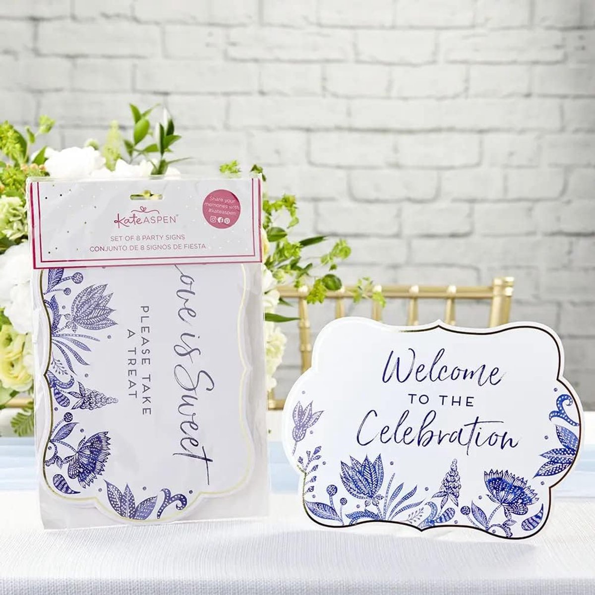 Aspen 28539NA Blauwe Wilg, Papier, Decor Sign Kit (Set van 8)