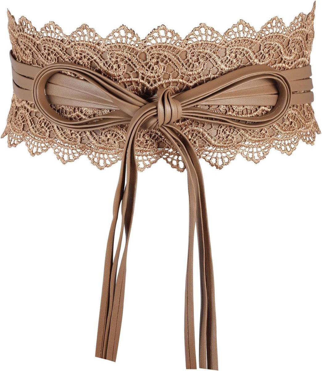 Kant Met Lederen Obi Riem Vrouwen Kant Taille Riem Strik Wrap Strik Cinch Brede Riem Voor Jurk