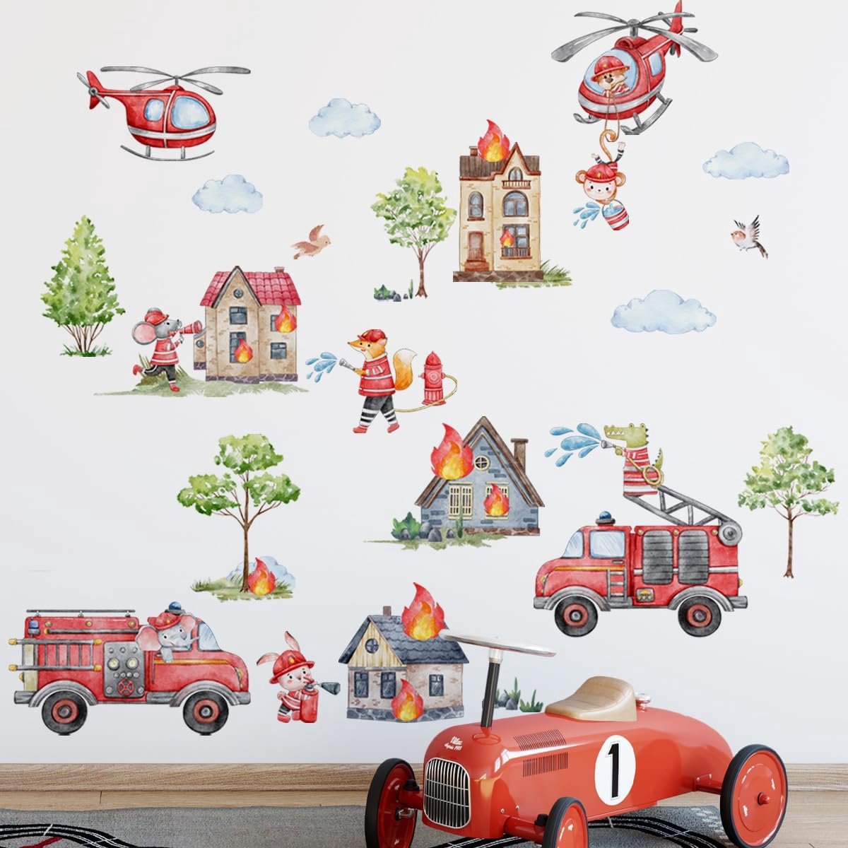 Muurstickers Motor Transport Voertuig Muurstickers Helikopter Brandweerman Muurdecoratie voor Jongens Kamer Kinderen Slaapkamer Speelkamer Klaslokaal