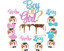 Reveal Party Decoratie 1 Big 'He or She' en 12 stuks Boy Or Girl Cupcake Toppers Baby Shower Party Cake Decorations voor Bruiloft Aankondiging van Zwangerschap Gender