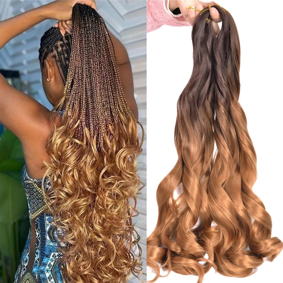 8 verpakkingen French Curly braiding hairextensions, 60 cm, los golvend en pijpenkrullen, braiding hairextensions, 75 g/verpakking, synthetische hairextensions voor braiding (T4/30)