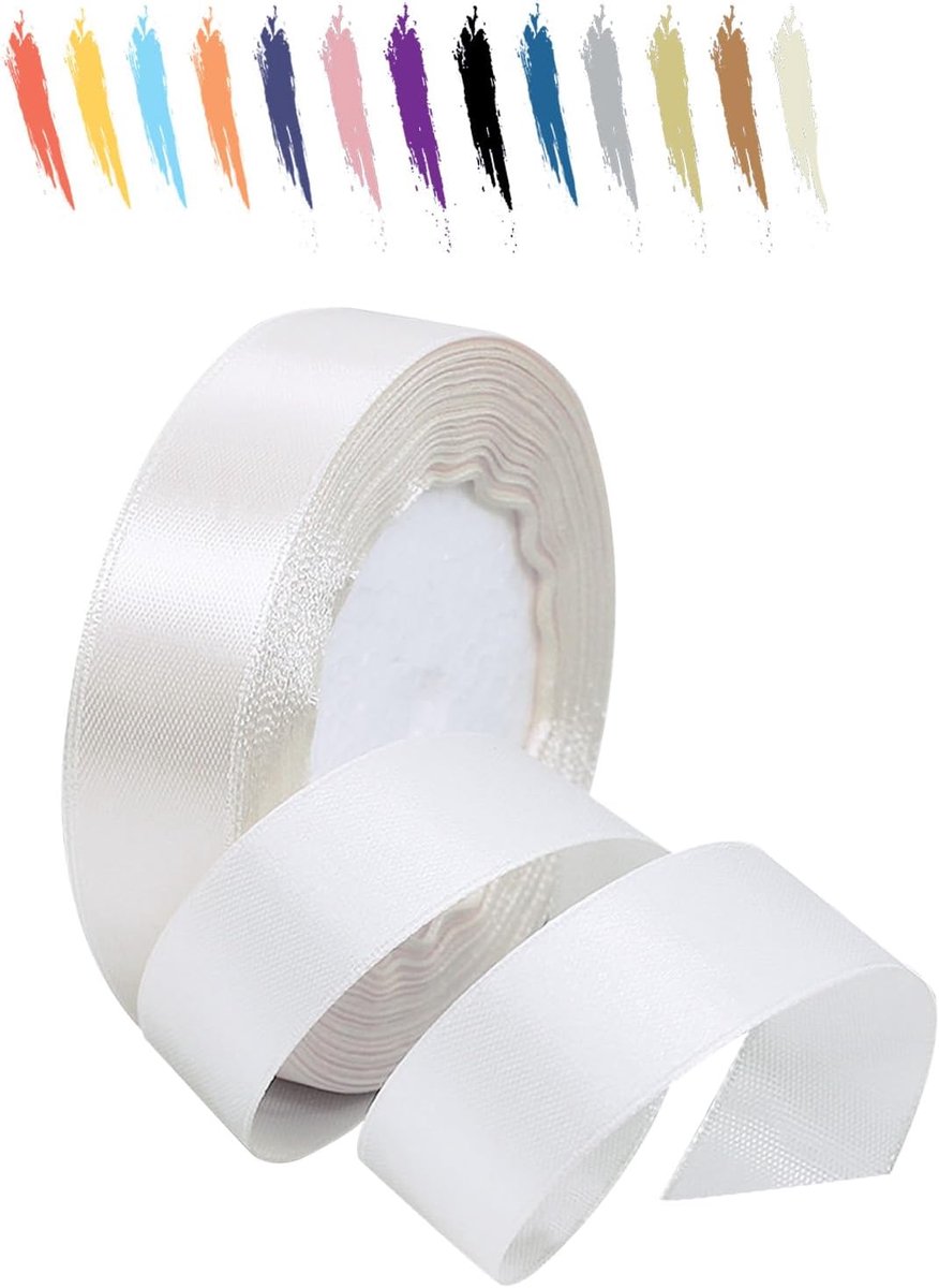 20 mm wit satijnen lint voor geschenkverpakkingen, 23 m polyester linten voor boeketten, ballonnen, naaien, strikken, cake, voor bruiloft/verjaardag/kerst/feest