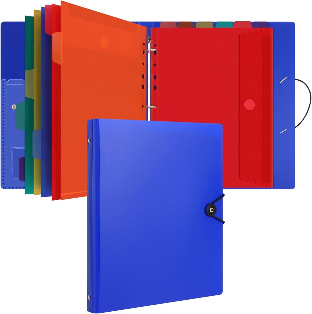 A4 ringband met 12 stuks geperforeerde zakken - verbeterde mappen voor papierwerk, plastic Popper Portefeuilles - Documentorganisator voor thuiskantoor school - blauw