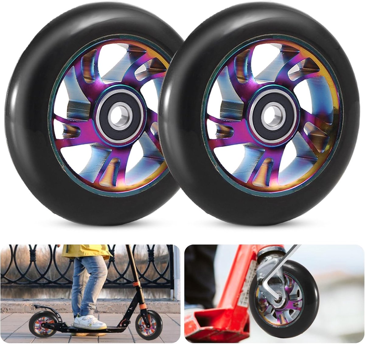 Reservewielen voor step, 2 stuks, 120 mm, stuntstep, ABEC-9, reservewielen voor step, uniseks, volwassenen (zwart)