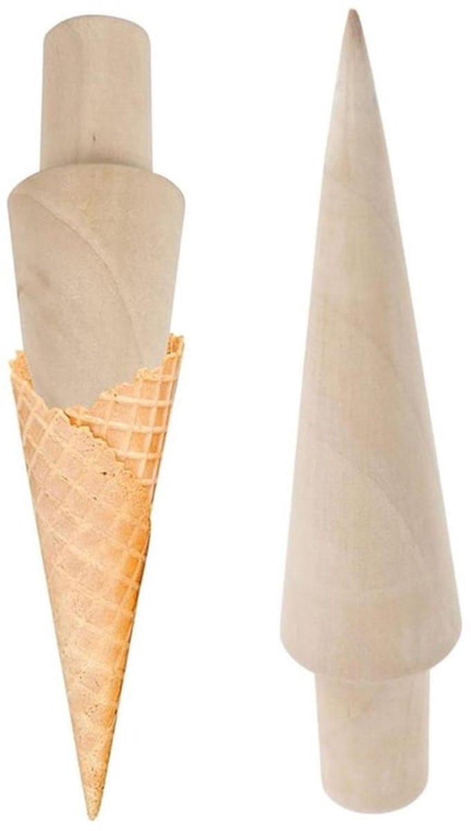 IJshoornvormer 2 Stuks Wafelvormer Houten Hoornvormer Kegelvormer Voor IJshoorntjes Duurzaam Hout Wafelvorm