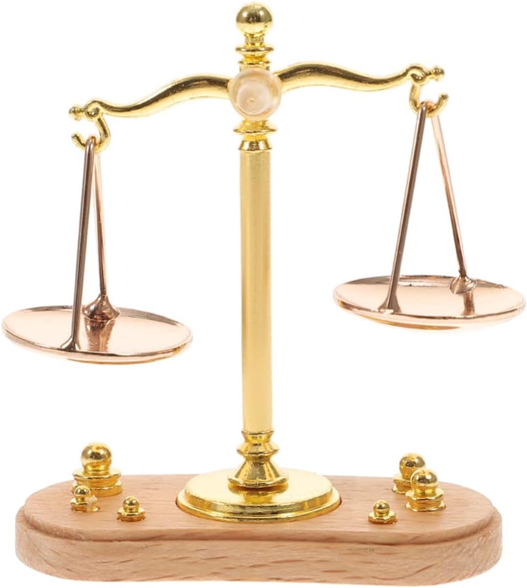 Miniweegschaal Poppenhuismeubilair Schaal 1:12 Miniweegschaal met 6 balansgewichten Metalen weegschaal Justitieschaalmodel