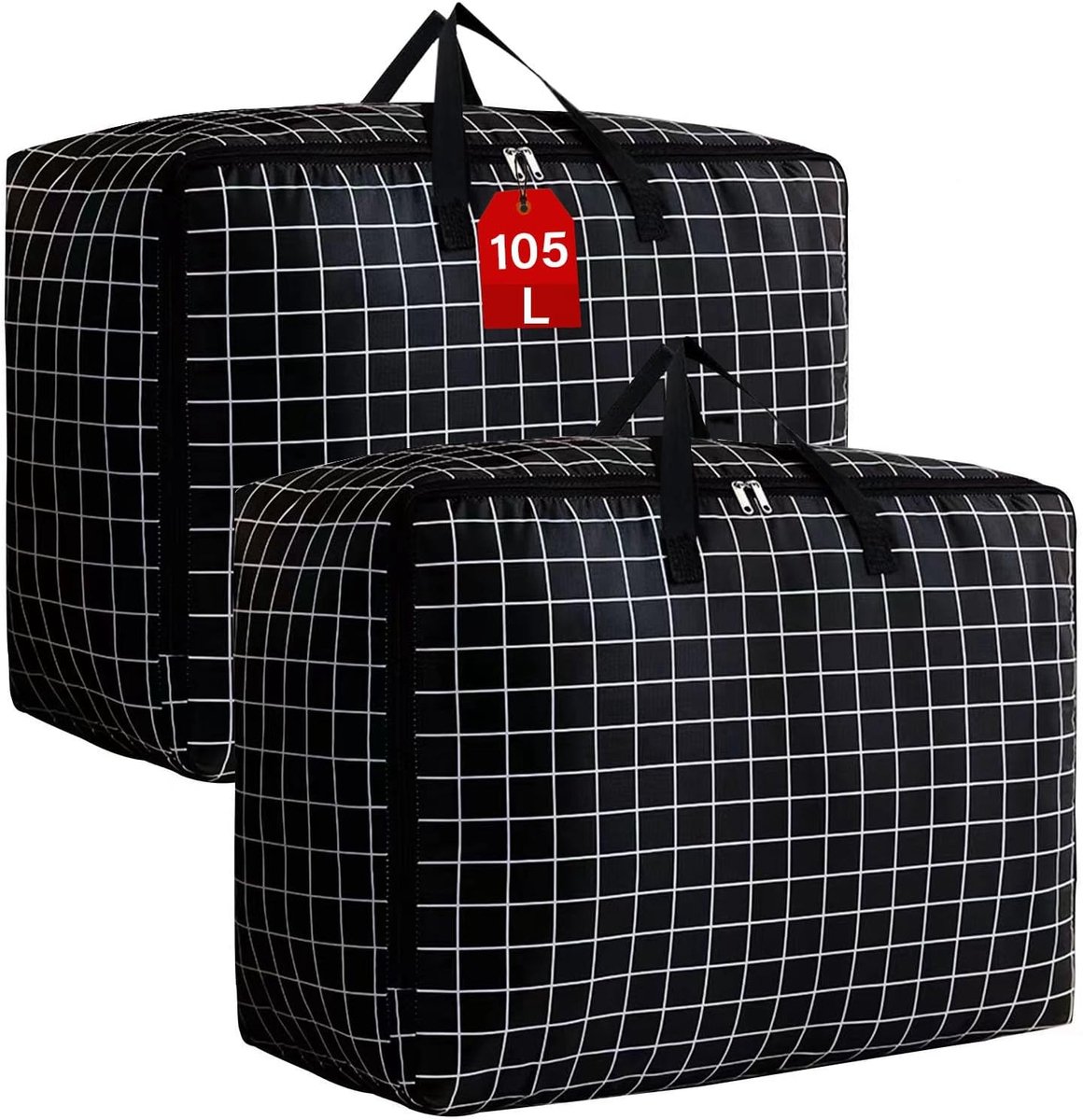 2 Stks Grote Opbergtas, 105L Onderbed Kleding Opbergzakken met Ritsen King Size Oxford Doek Bewegende Zakken Waszakken Voor Dekbed Dekens Beddengoed Kussens Vochtbestendig Geen Geur (zwart)