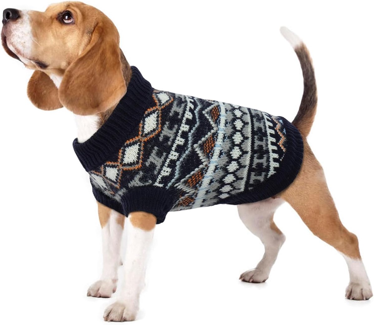 boho voor middelgrote honden, kersttrui voor honden met open harnas, dikke hondentrui met Franse buldog (marineblauw, L)