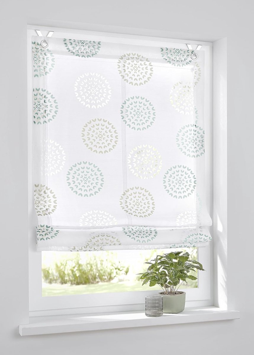 Bella ausbrenner wit bedrukt cirkel motief wit turkoois, 60 x 140 cm, incl. raamhaak