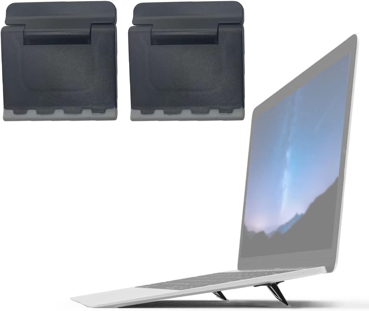 2 stuks mini-laptopstandaard, onzichtbare laptophouder van kunststof, zelfklevend, voor notebook en toetsenbord (zwart)