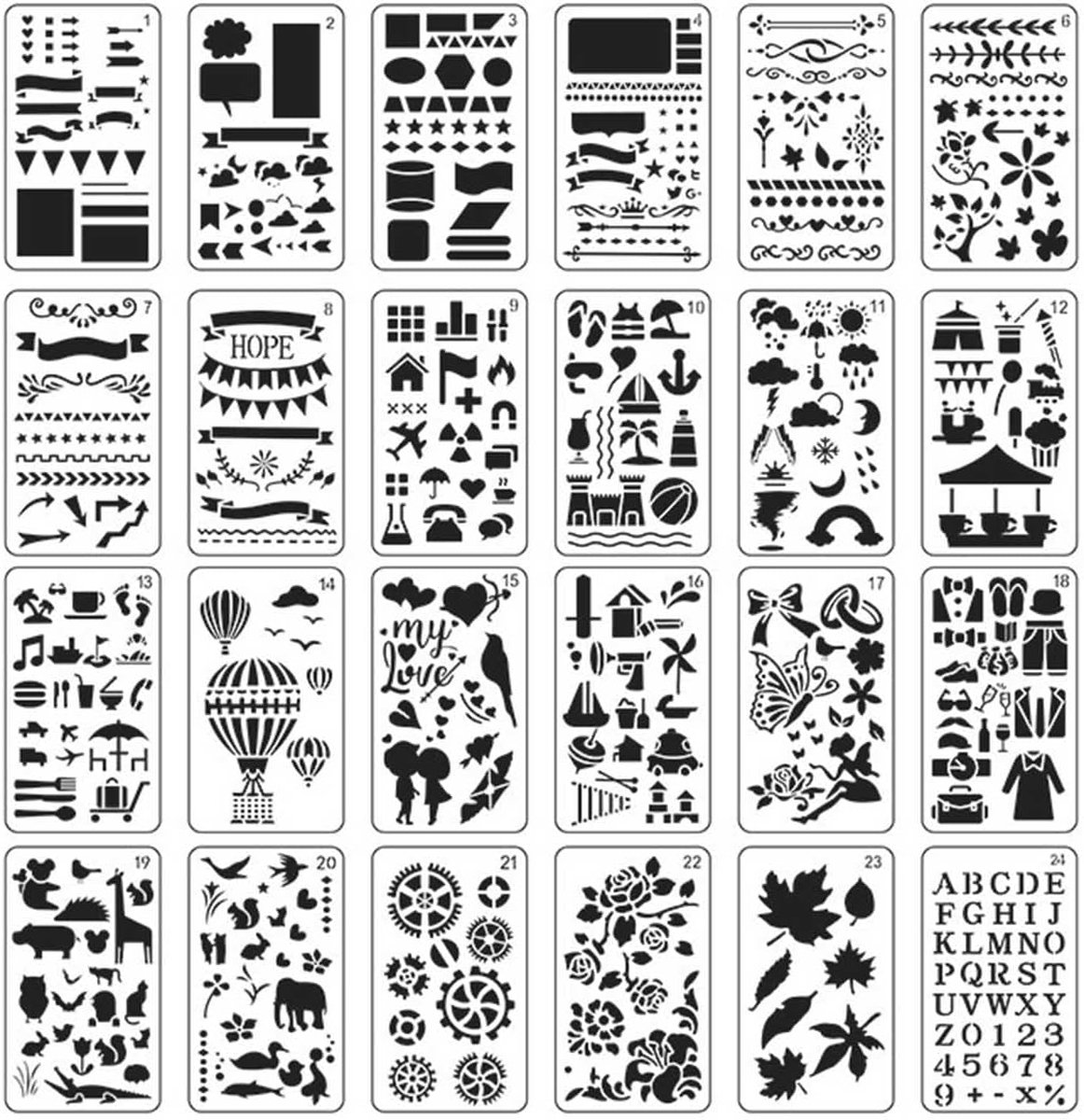 Tekentemplates 24st - herbruikbare dieren sjablonen - plastic ontwerpen - ideaal voor schilderen in de kleuterschool - SnelShoppen
