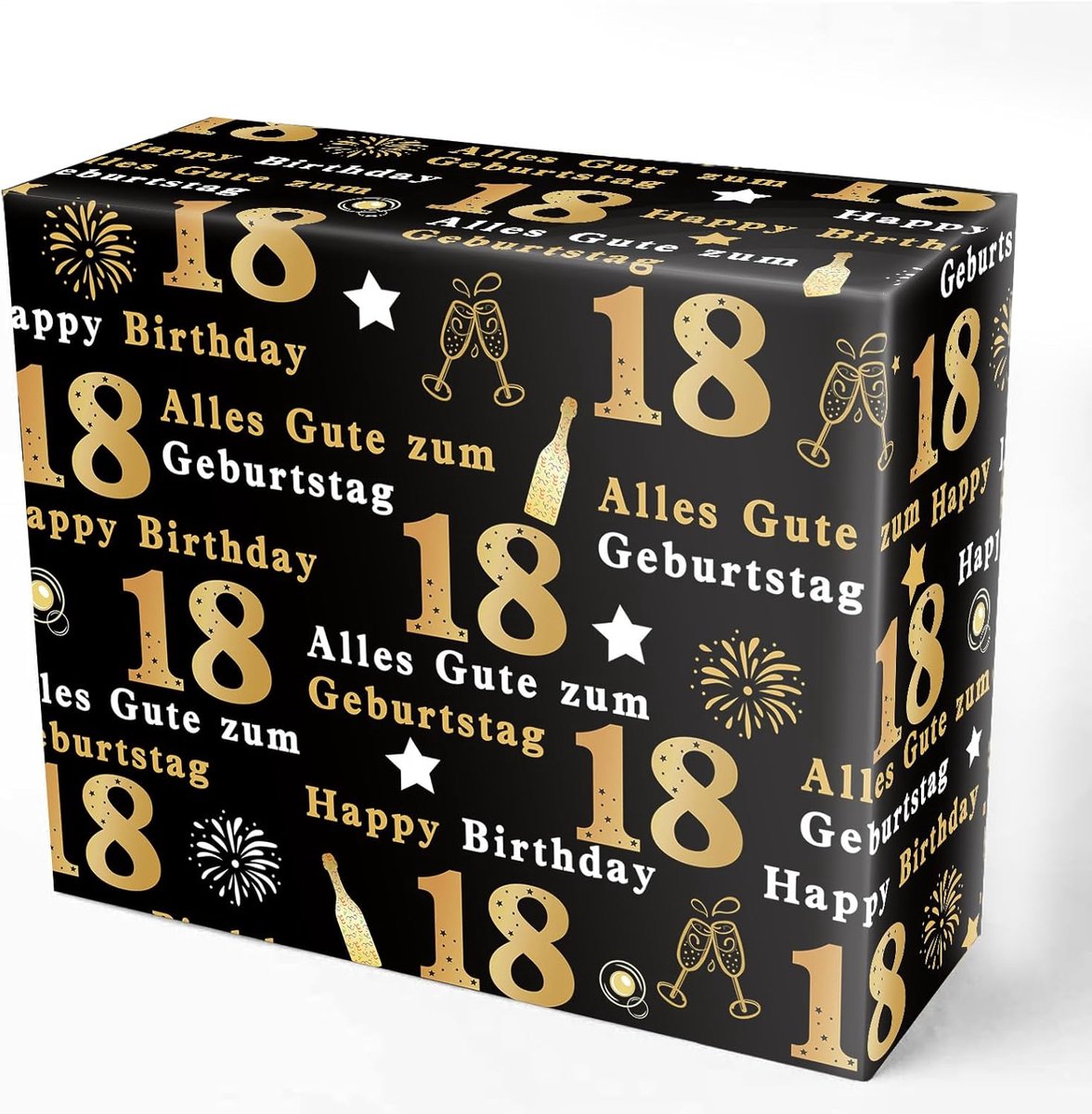 Verpakkingspapier verjaardag 18 - zwart-goud design - luxe uitstraling - ideaal voor feestelijke gelegenheden - SnelShoppen