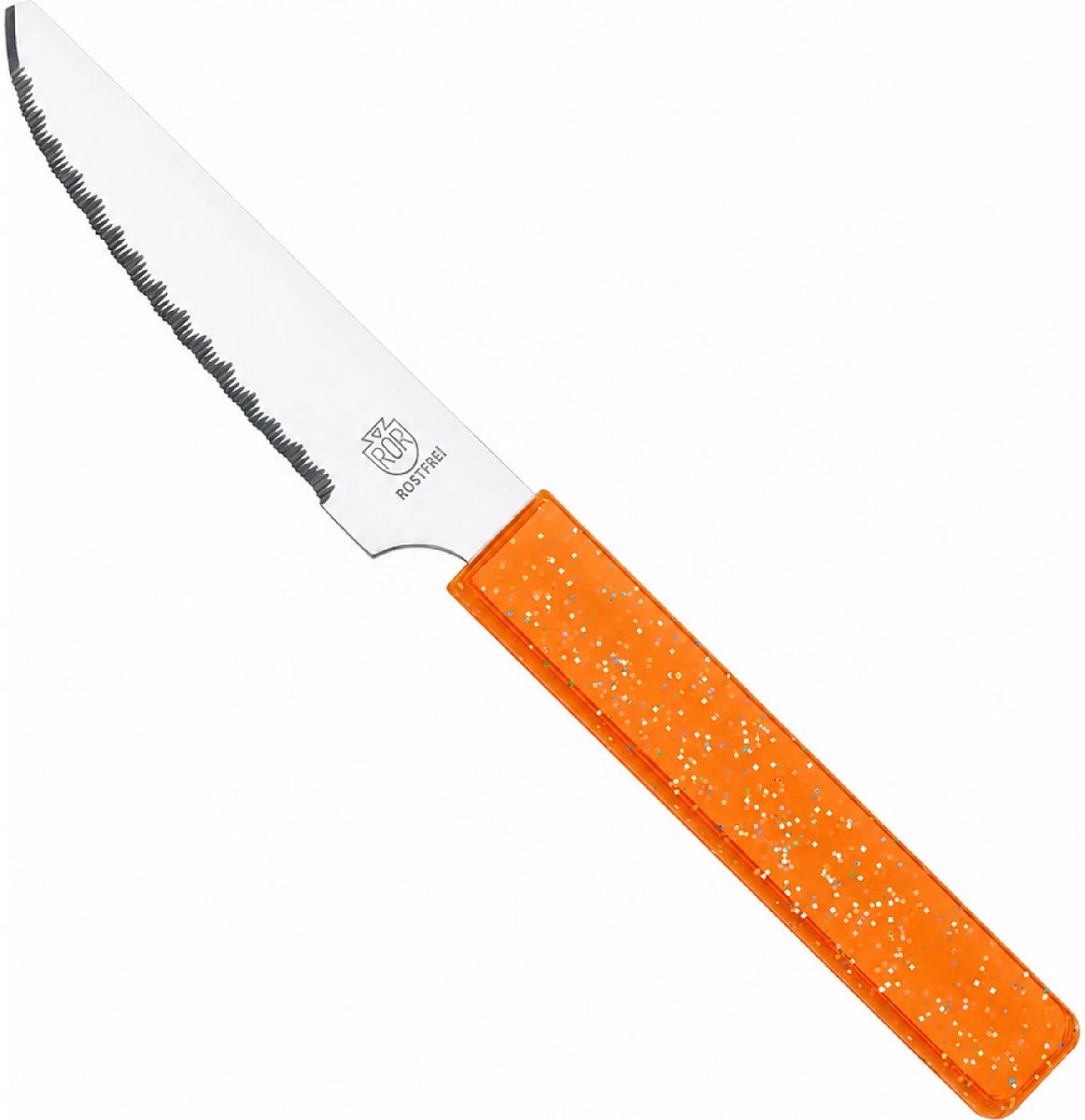 RÖR Solingen Broodmes 10 cm met oranje handgreep en glitterafwerking