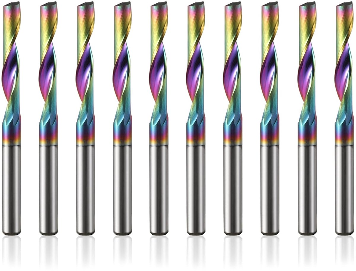 10 stuks aluminium frezen 3,175 mm 1/8 inch schacht VHM schachtfrees snijlengte 17 mm met CNC-DLC-coating voor hout, aluminium, acryl, messing