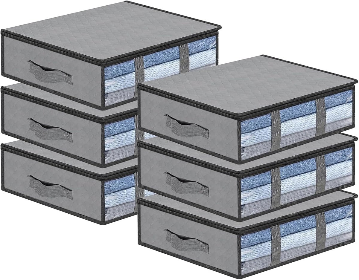 Onderbedcommode, 6 stuks, organizer voor onderbedden, met kijkvenster en handgreep, ruimtebesparend, opvouwbaar, organizer voor kleding, dekens en dekens