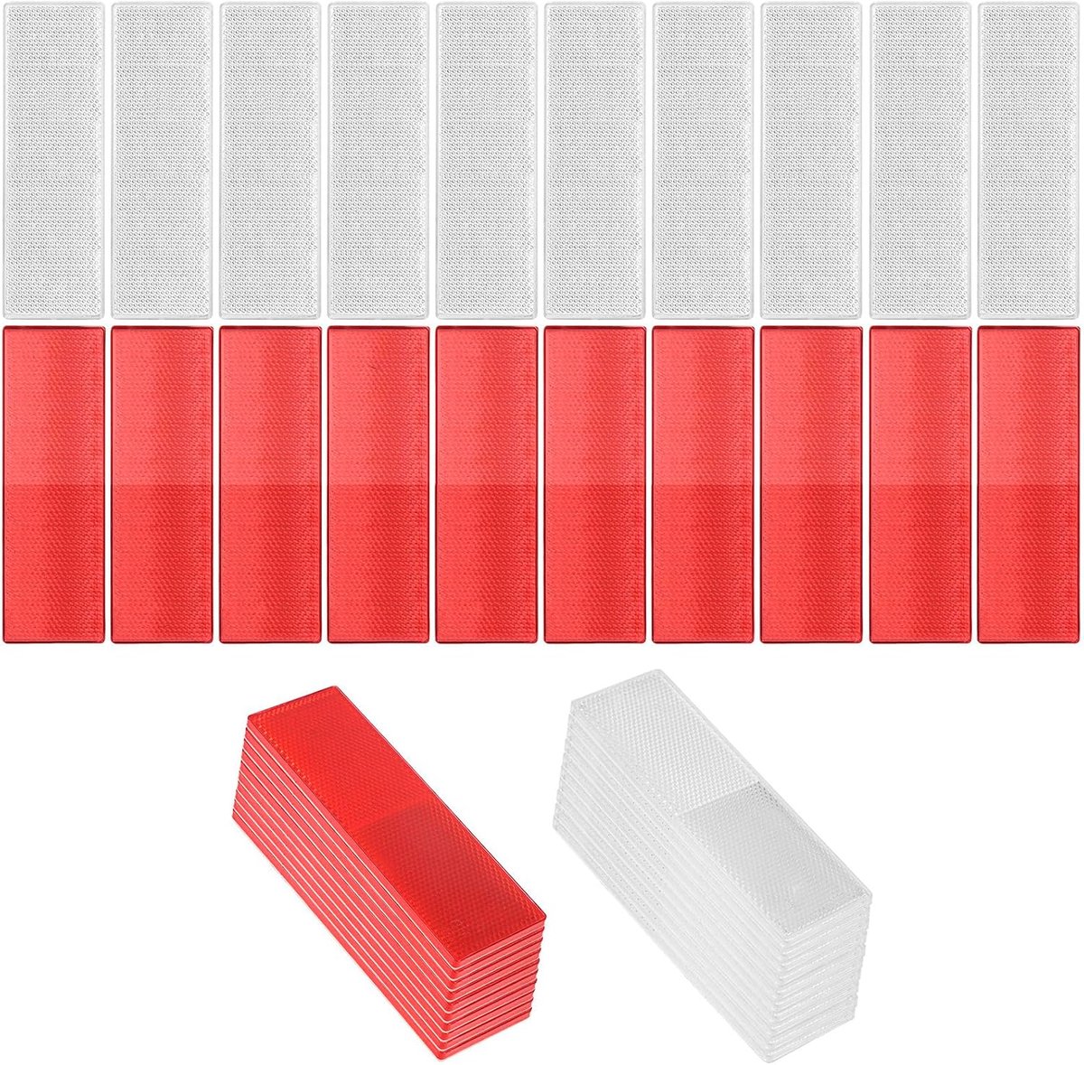 rechthoekige reflectoren, 20 stuks, zelfklevend, rood wit, kattenoog voor aanhangers, auto, camper, motorfiets, tractor, vangrail (15 x 5 cm)