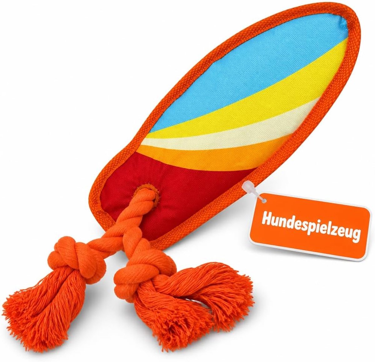 Surfplank Hondenspeelgoed voor sportieve honden, zacht nylon piepspeelgoed, kauwtouw met knopen, 26 x 11 x 4 cm, 100% polyester (oranje-rood)