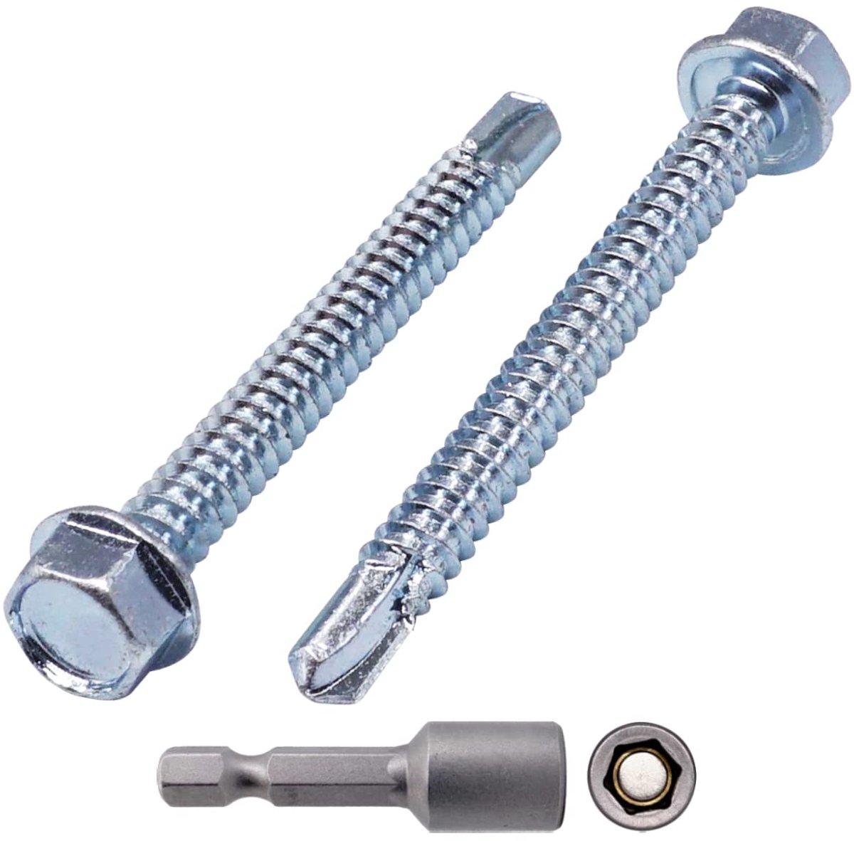 (50 stuks) DIN 7504 K verzinkt staal 6,3 x 70 mm schroeven, zelfborende plaatschroef, zeskantkop
