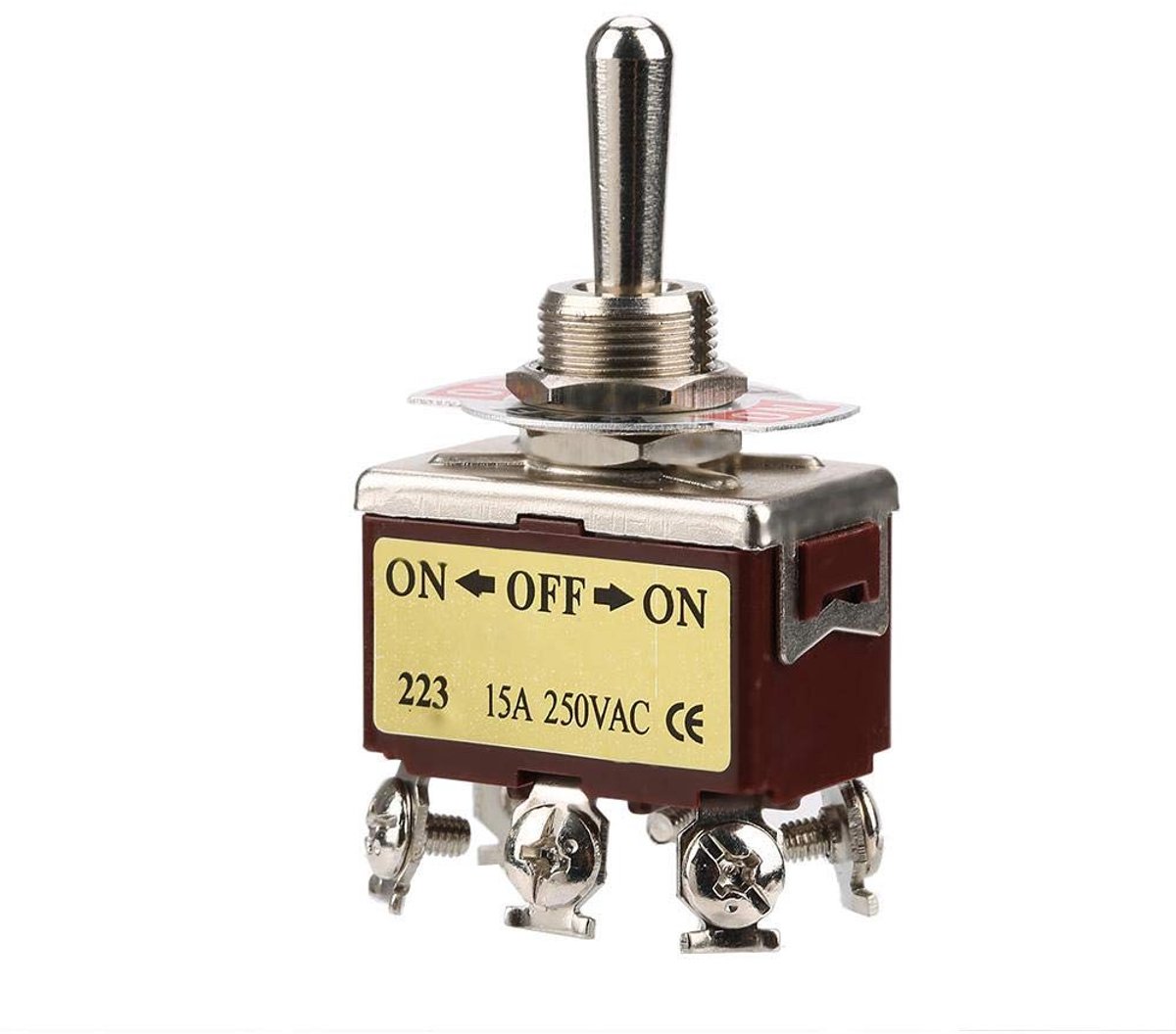 tuimelschakelaar, 15A 250V AC ON-OFF-ON 3 standen tijdelijke tuimelschakelaar, veerbelast met 6-polige 12 mm knopdiameter
