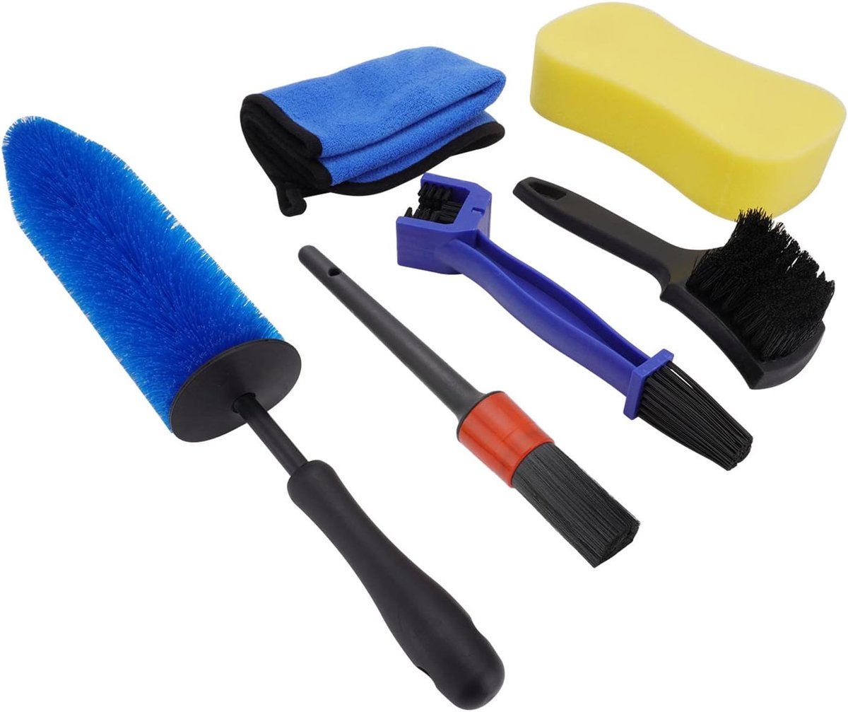 6Pcs Motorfiets Reinigingsborstel Kit Detail Borstel Set Met Stijve Bandenborstel Detailing Borstel Reiniging Spons Ketting Borstel Microfiber Handdoek Voor Motorfiets Reiniging Interieur Exterieur Luchtopeningen Band