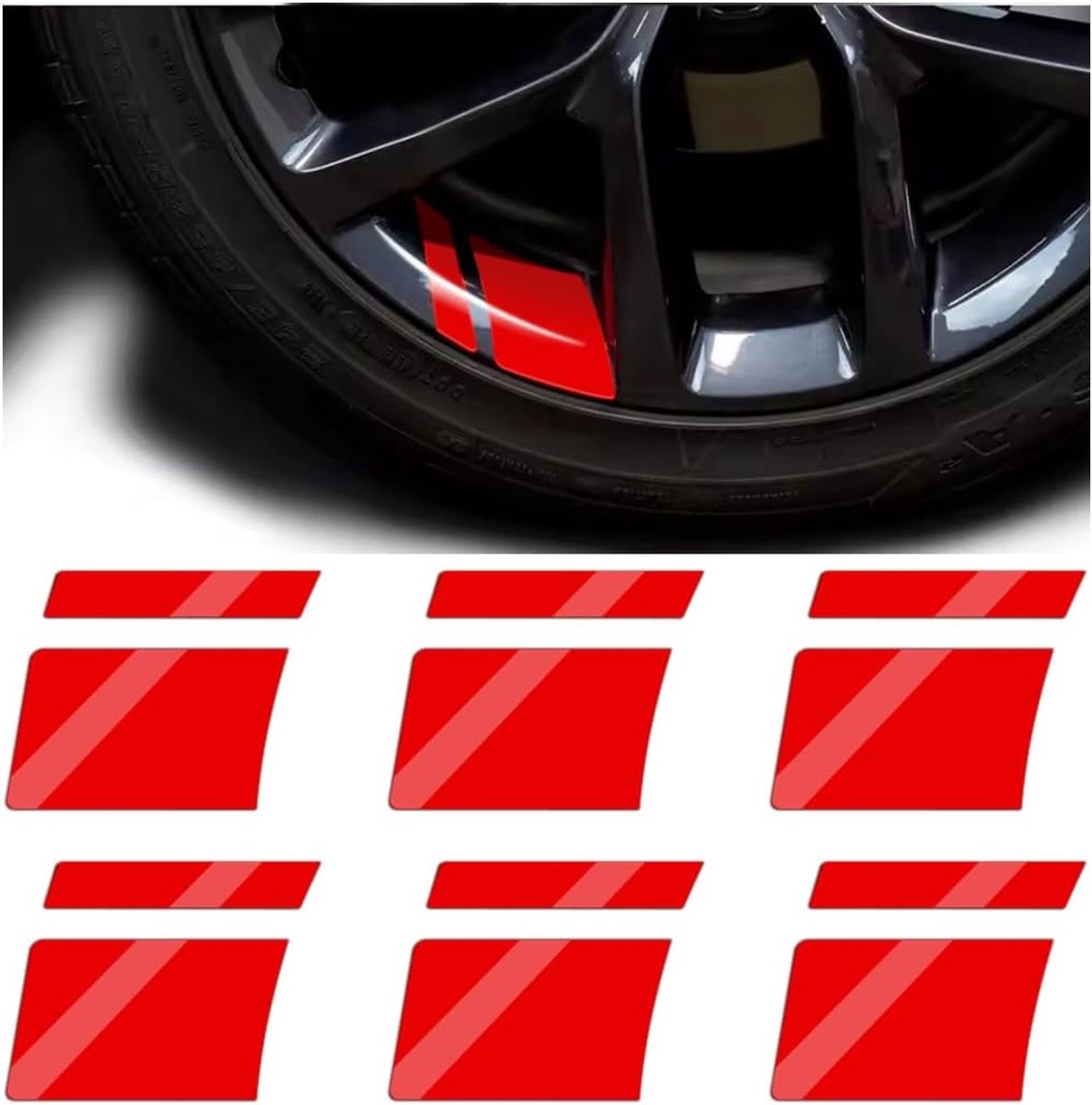 6 stuks stickers voor autovelgen, reflecterende stickers, velgenstickers, zelfklevend, velgen, autostickers, universele decoratieve accessoires (rood)