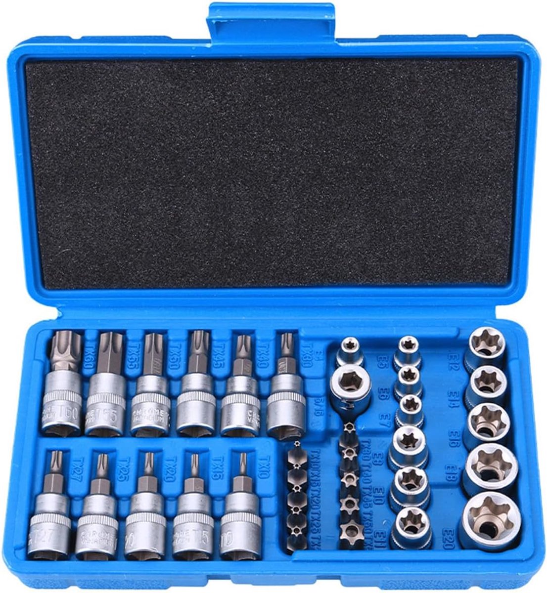 SnelShoppen - Torx Steeksleutel Set 34 Delen - Robuuste Torx Sleutels - Multifunctioneel - Chrome Vanadium Staal - Blauw - Voor Auto, Fiets en Huishou