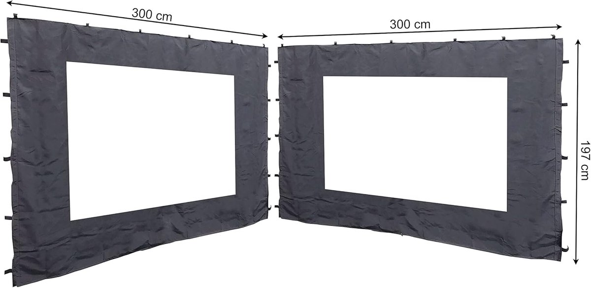 SnelShoppen - Set van 2 zijwanden voor tuinpaviljoen 3x3m met PE venster, 300x197cm, antraciet, polyester - Ideaal voor feest, camping, tuin en evenem