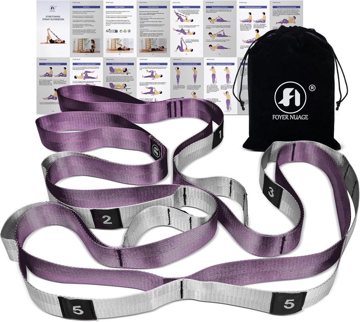 SnelShoppen - Stretch Bands voor Oefeningen - Niet-Elastische Yoga Stretchband met Lussen - 3.8 cm x 2.44 m - Ideaal voor Fysiotherapie, Yoga, Pilates
