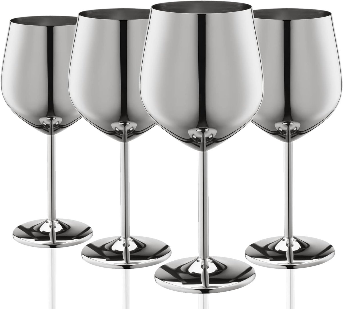 SnelShoppen - Set van 4 RVS Wijnbekers - 543ml Shatterproof en Draagbaar - Met Handvat voor Buiten, Reizen, Kamperen en Zwembad - Zilver
