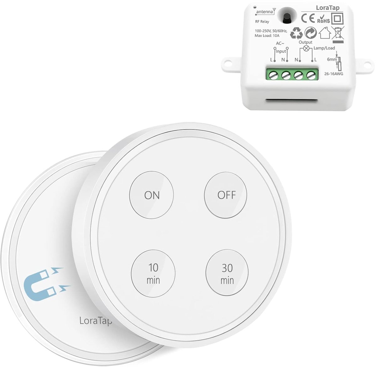 SnelShoppen - Draadloze Schakelset met Timer 10/30 Min, Ontvanger 2500 W, Radio Transmitter 868 MHz, Wandafstandsbediening voor VMC Verlichting, Tuin