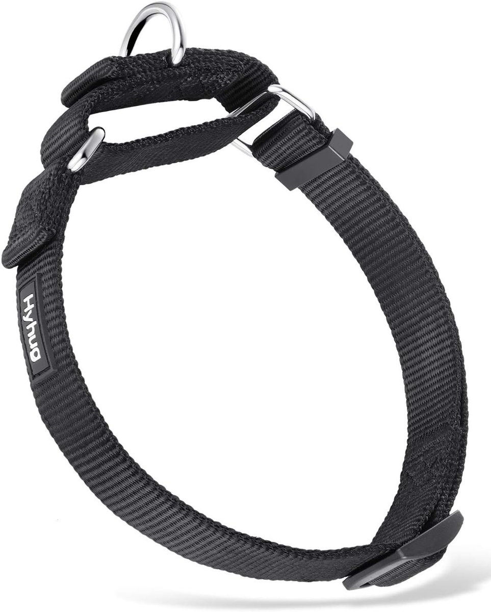 SnelShoppen - Hyhug Duurzame Nylon Choke Halsband voor Honden - Geschikt voor Training en Dagelijks Gebruik - Maat M (34.3 - 47 cm) - Zwart - Sterk en