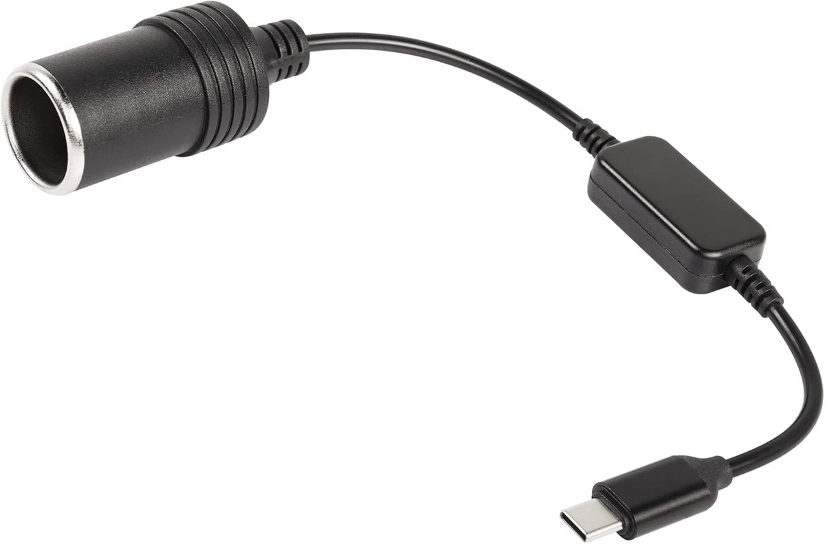 SnelShoppen - USB C naar 12V Sigarettenaansteker Adapter - 1ft Power Kabel voor Dash Cam, GPS, LED Lampen, 8W, 1A, Auto Accessoire