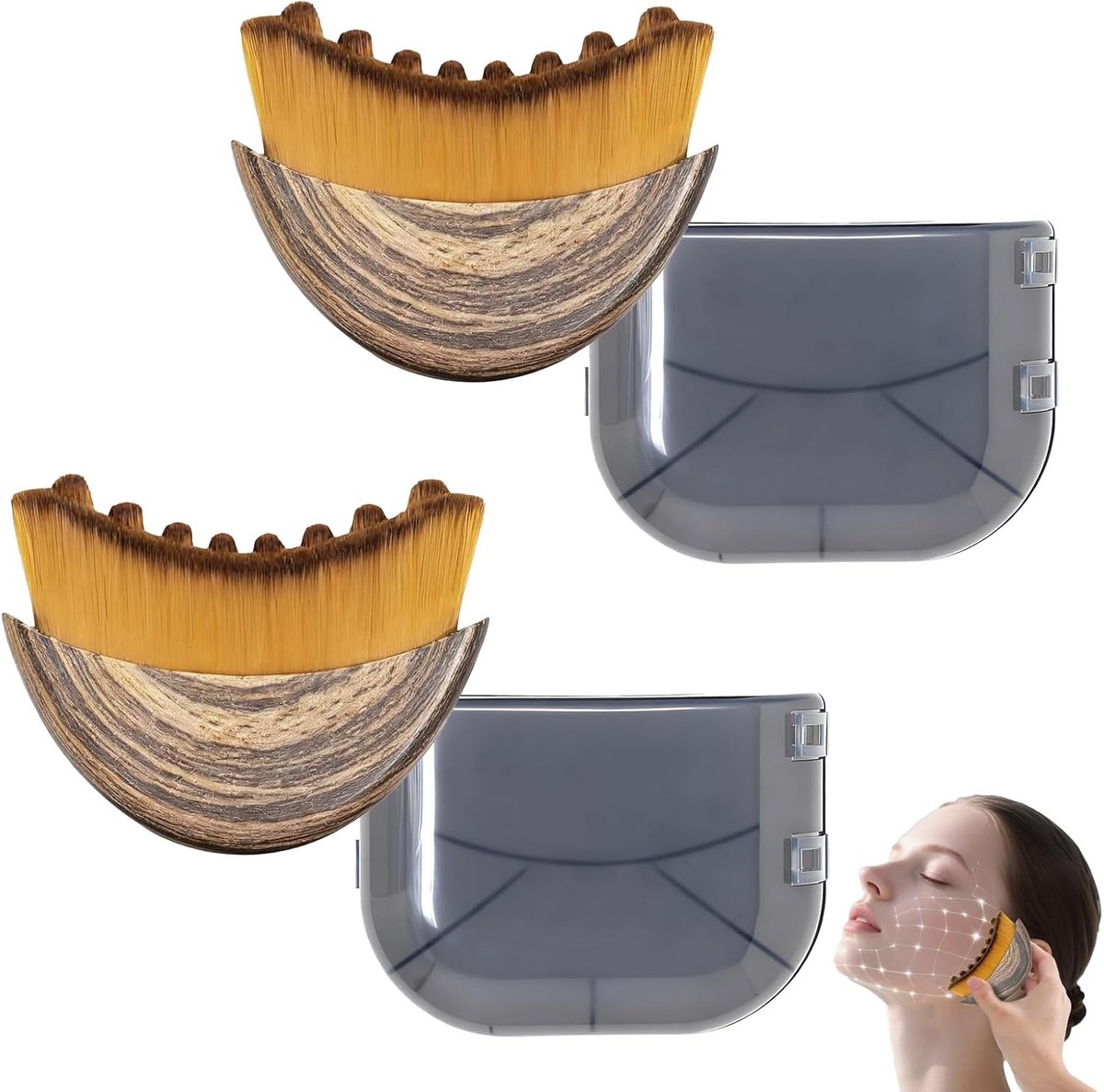 SnelShoppen - 2 Pcs Gezichtsborstel Set voor Lymfedrainage, Lymfatische Gezichtsborstels met Alpine Vezels, Ergonomisch Design voor Massage en Ontspan