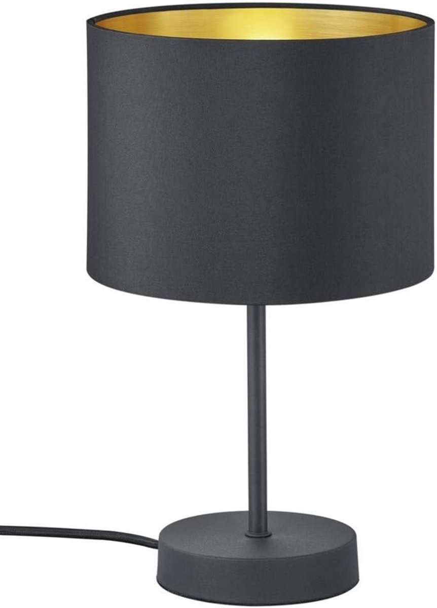 SnelShoppen - Tafel lamp zwart met gouden binnenkant - Moderne metalen lamp voor woonkamer, slaapkamer, kantoor - 33 cm hoog, met textiele lampenkap -