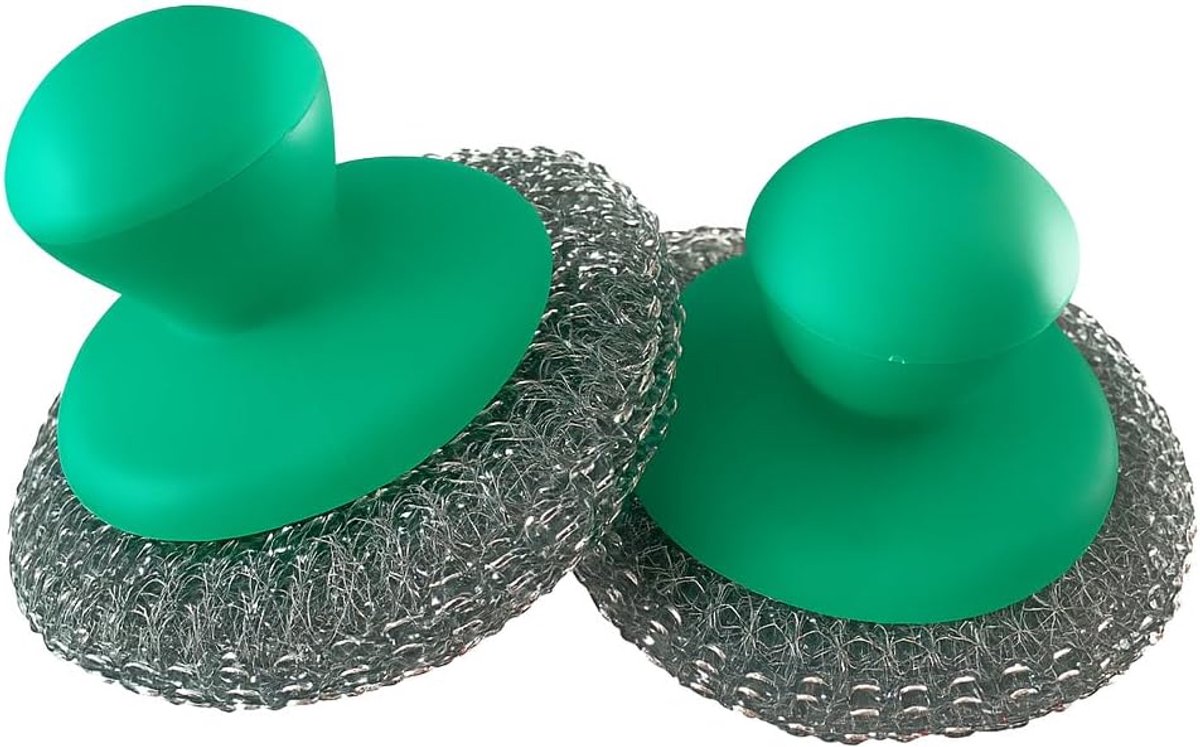 SnelShoppen - Set van 2 RVS Schuur Spons met Handvat - Dieptereiniging Grill, BBQ, Grillplaat, Roestvrij Staal & Glas Schalen - Ergonomisch Ontwerp