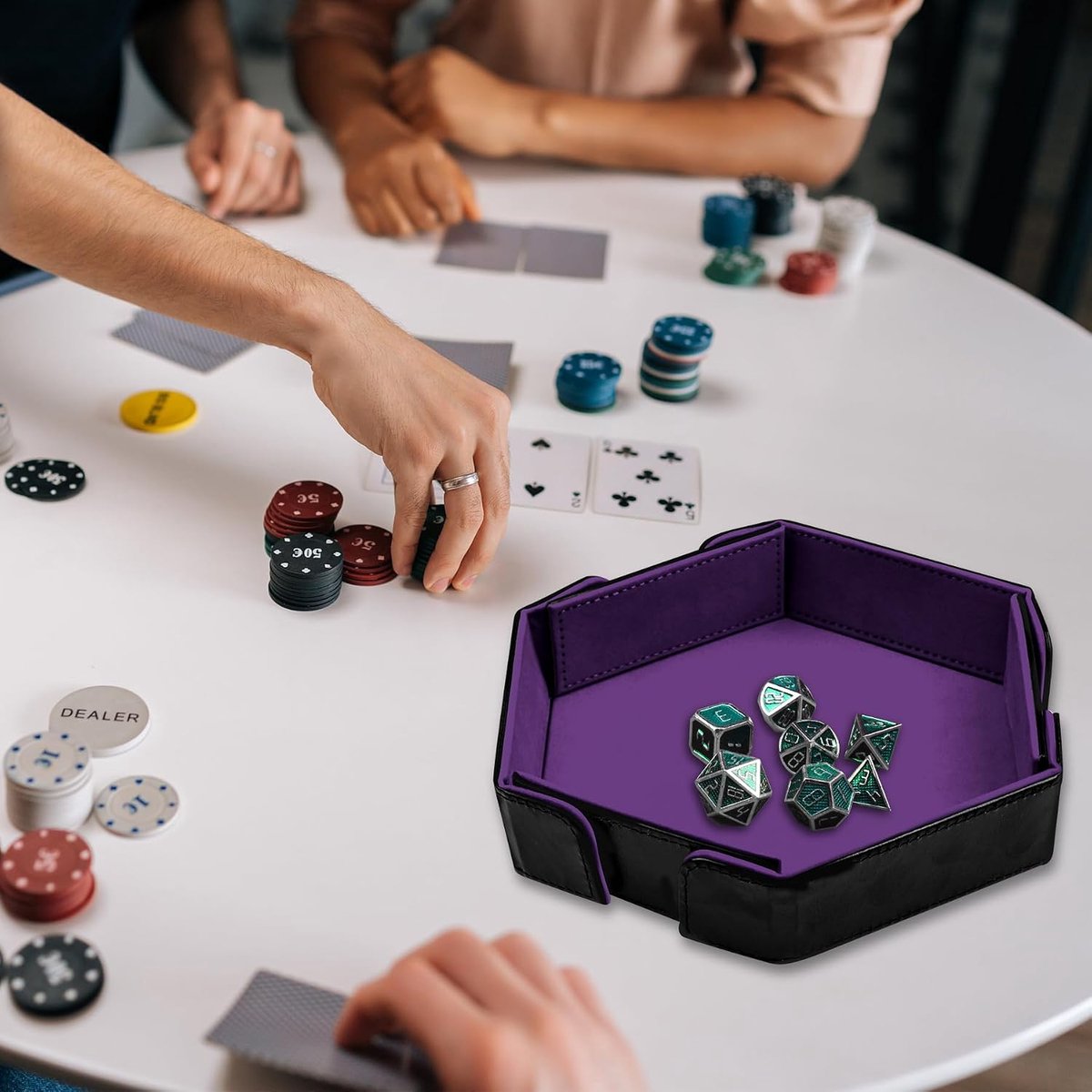 SnelShoppen - Magnetische Opvouwbare Dobbelsteen Tray Hexagonaal PU Leer Dobbelmat voor D&D RPG, Zacht Velours, Ideaal voor Spellen en Bordspellen