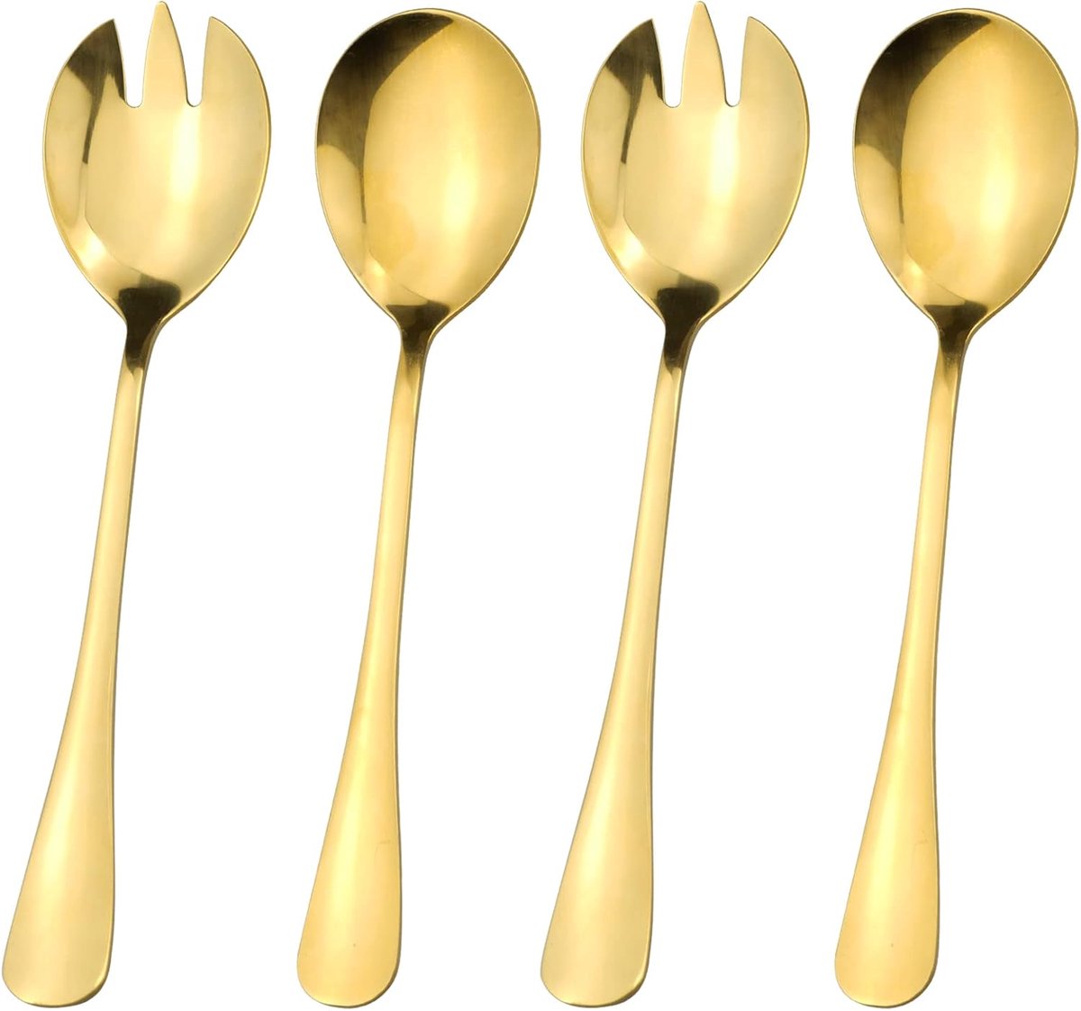 SnelShoppen - 4-delige Saladeset met Saladeschep en Saladevork, Grote Serveerlepels voor Fruit, Spiegelschoon, Goud, 19.8cm, Perfect voor Feesten, Pic