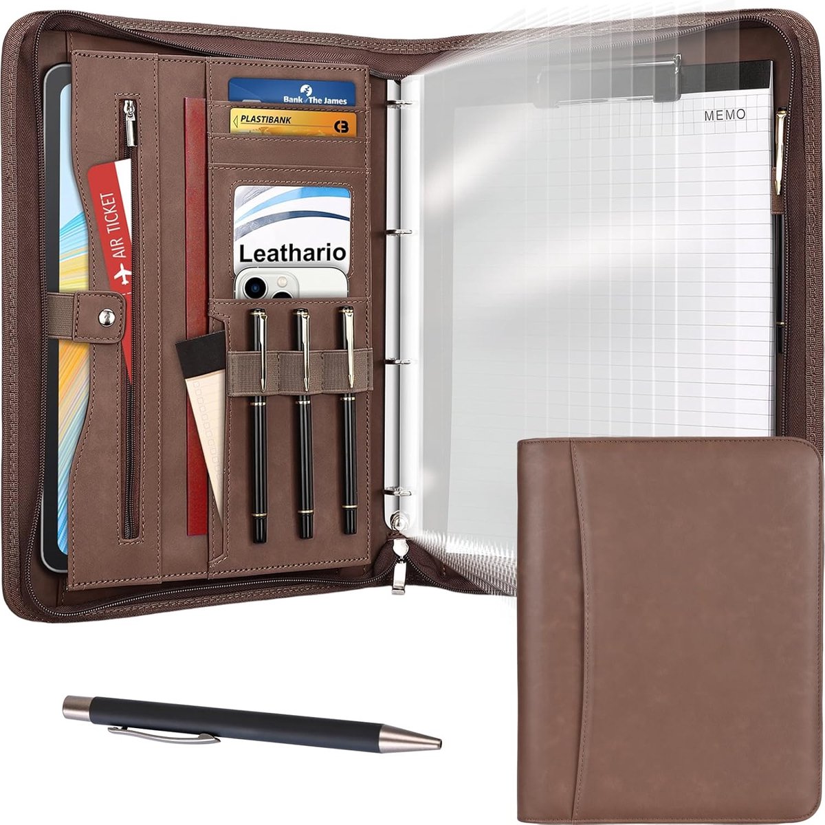 SnelShoppen - A4 Schrijffolder met 5 Registreer Tabs, 6 Ringbinders, Documentenmap met Ritssluiting, Clipboard, Bloemen Design, Vergadering, Zakelijk,
