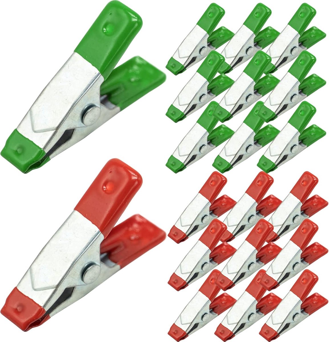 SnelShoppen - 20 Stuks Metal Spring Clips - Robuuste Rubber Coated Hout Klemmen voor Tarpaulin, Camping, Houtbewerking en Modelbouw - 5cm Groen & Rood