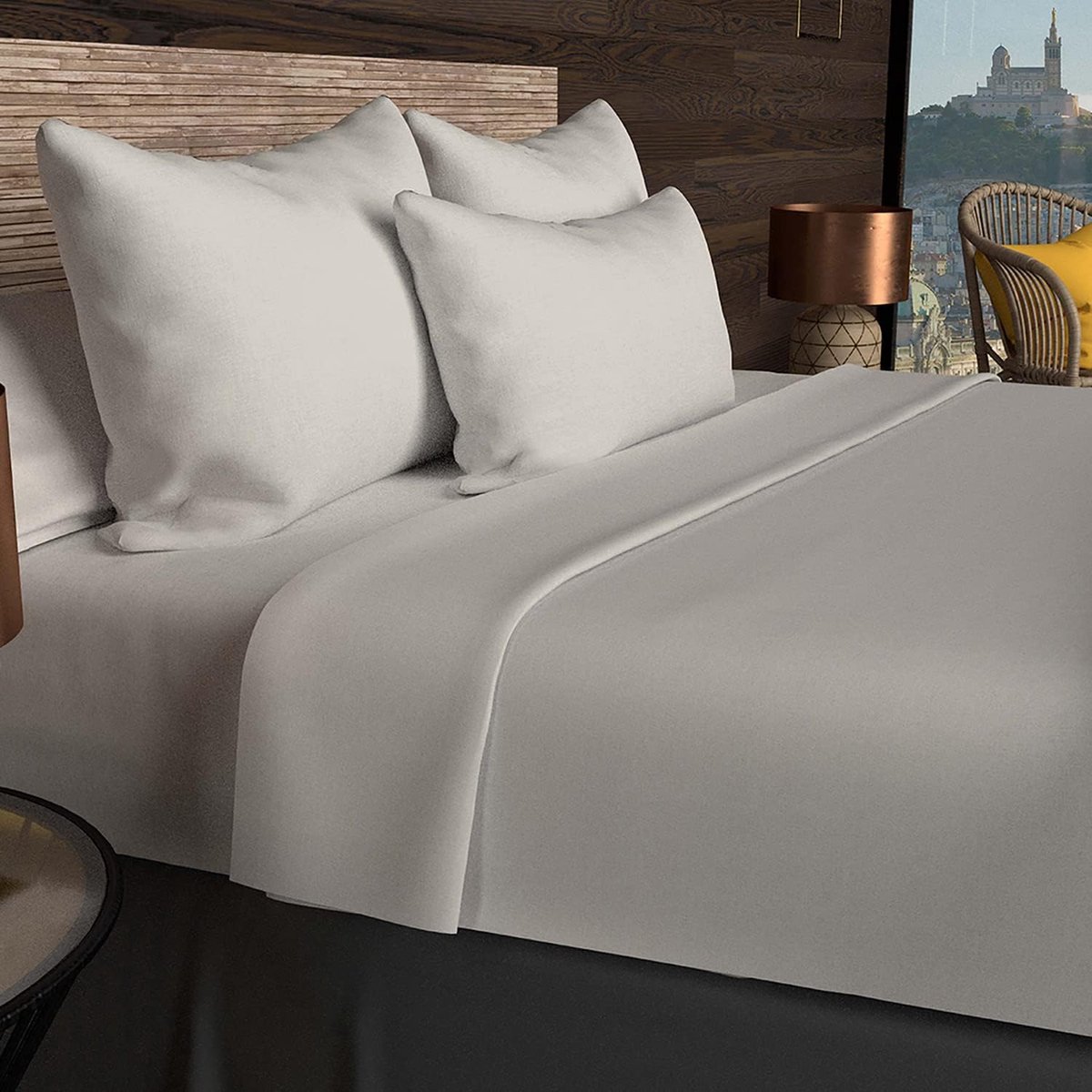SnelShoppen - Katoenen Fitted Sheet 180x200cm met 30cm Hoes, 57 Draad, UN Brun, Perfect voor Slaapkamer, Camping of Kinderkamer
