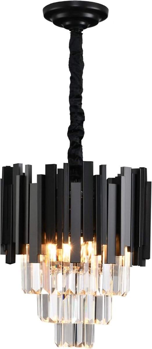 SnelShoppen - Moderne Kroonluchter K9 Kristal Verlichting - Zwarte Plafondlamp 1xE14 voor Eetkamer, Keuken, Woonkamer, Slaapkamer, Hal, Café, Bar
